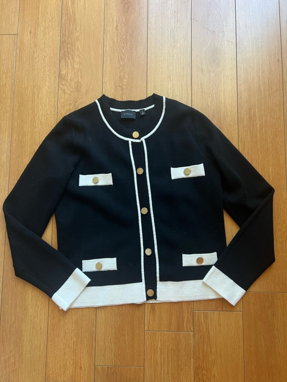 Cyrus Black and White Button-Front Cardigan